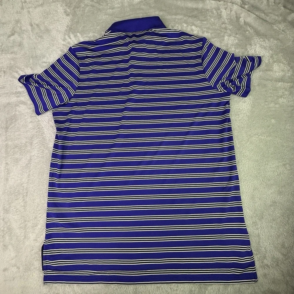 RLX Ralph Lauren Polo Shirt Mens Large Performance Golf Stretch Striped Blue